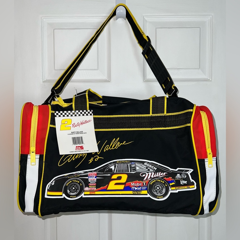 NWT Rare Vintage 90s Rusty Wallace #2 NASCAR Duffel Gym Bag Miller Lite Racing